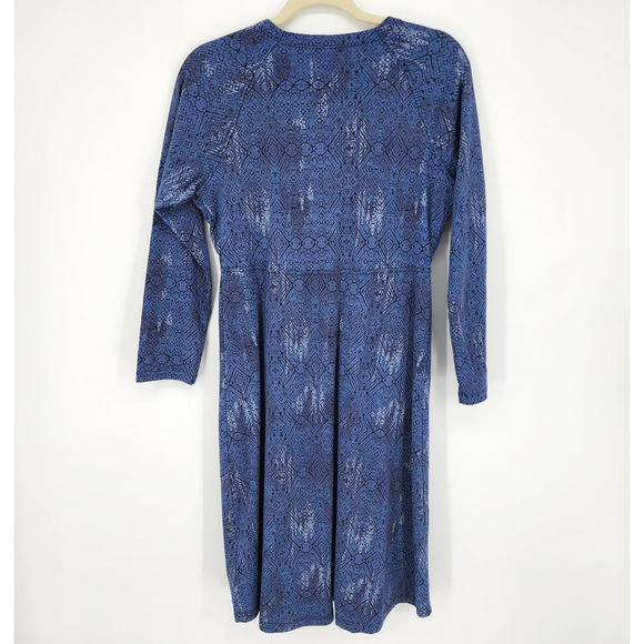 Patagonia Metairie Dress M Surplice V Neck Organic Cotton A Line Flare Navy Blue - Picture 3 of 13